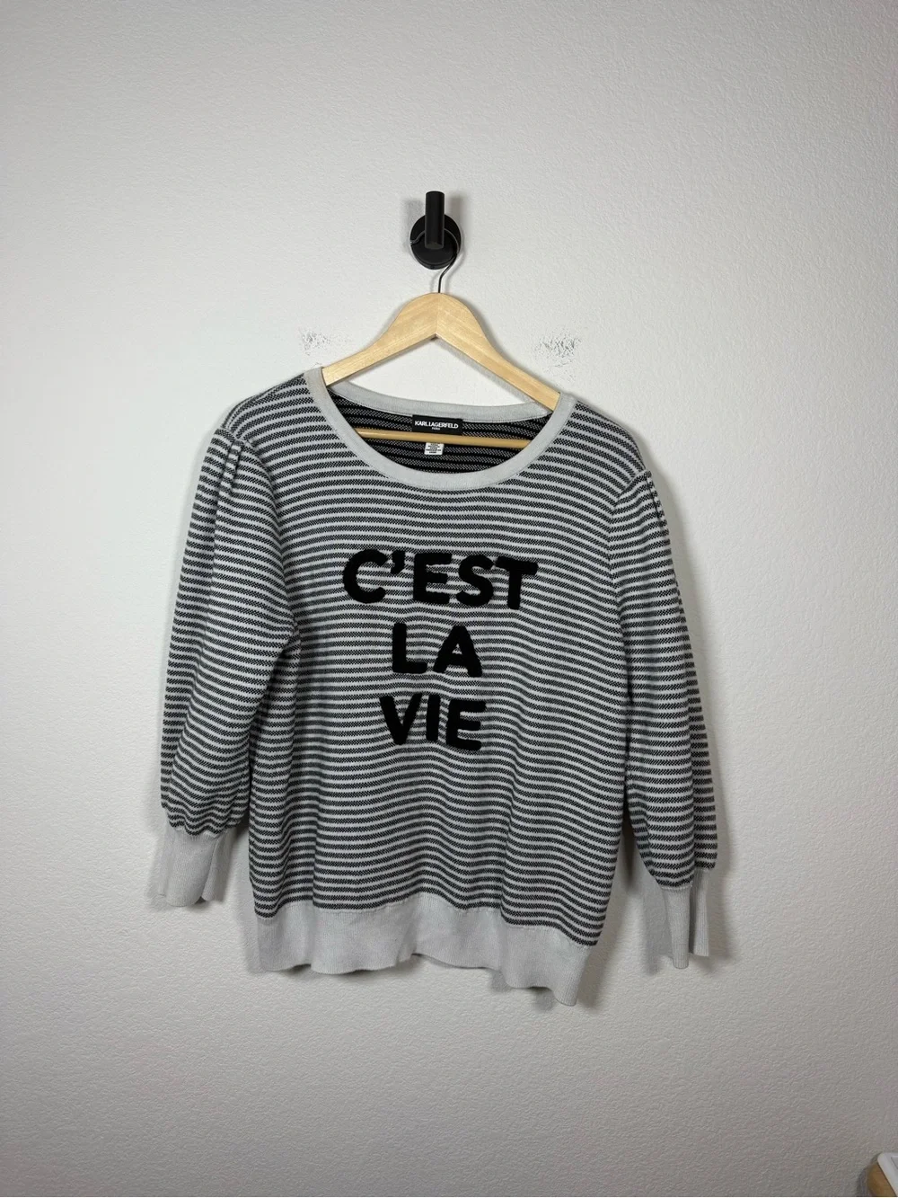 Karl Lagerfeld C'est La Vie Striped Nautical Coastal Sweater XL Puff Sleeve